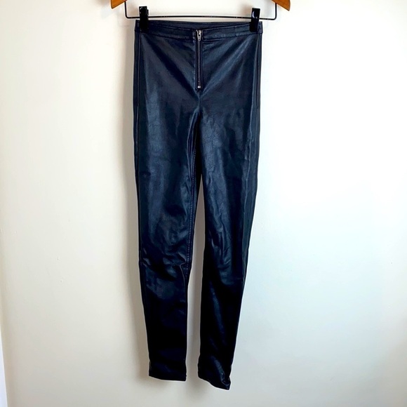 H&M faux leather high waisted skinny pant legging with zip black - Picture 1 of 7